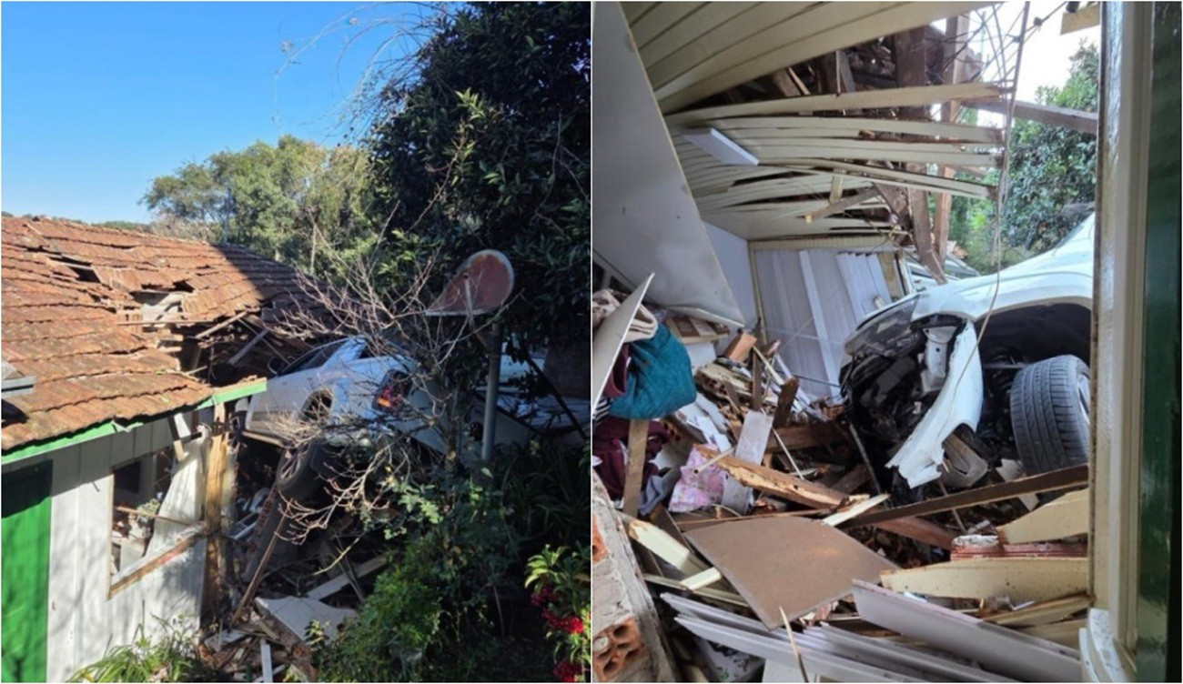 Caminhonete invade e destrói parte de residência no Meio-Oeste de Santa Catarina